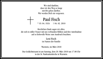 Traueranzeige von Paul Fisch von Tageszeitung