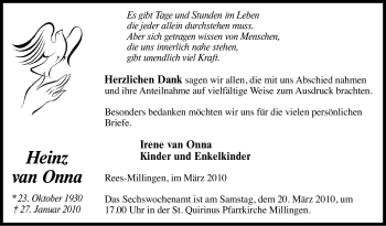 Traueranzeige von Heinz van Onna von Tageszeitung