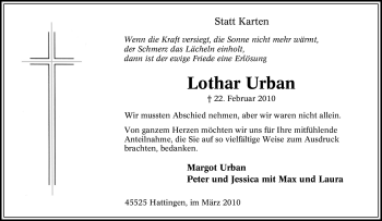 Traueranzeige von Lothar Urban von Tageszeitung
