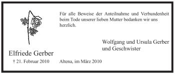 Traueranzeige von Elfriede Gerber von Tageszeitung