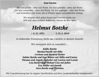 Traueranzeige von Helmut Botzke von Tageszeitung