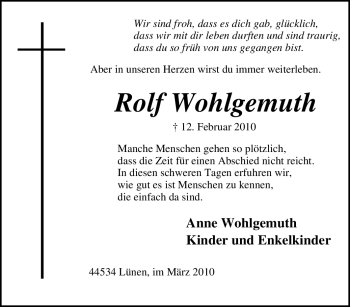Traueranzeige von Rolf Wohlgemuth von Tageszeitung