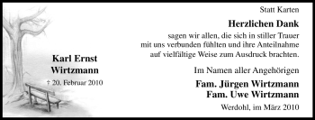 Traueranzeige von Karl Ernst Wirtzmann von Tageszeitung