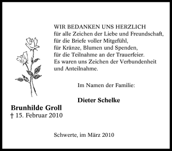 Traueranzeige von Brunhilde Groll von Tageszeitung