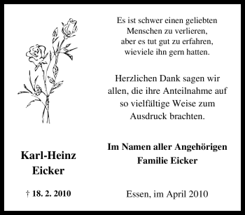 Traueranzeige von Karl-Heinz Eicker von Tageszeitung