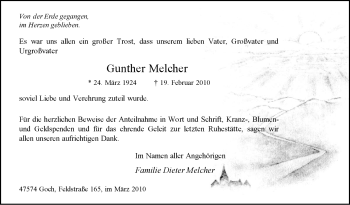Traueranzeige von Gunther Melcher von Tageszeitung