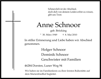 Traueranzeige von Anne Schnoor von Tageszeitung