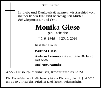 Traueranzeige von Monika Giese von Tageszeitung