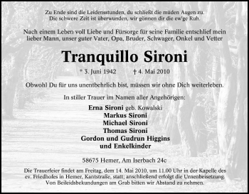 Traueranzeige von Tranquillo Sironi von Tageszeitung