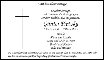 Traueranzeige von Günter Pietzka von Tageszeitung
