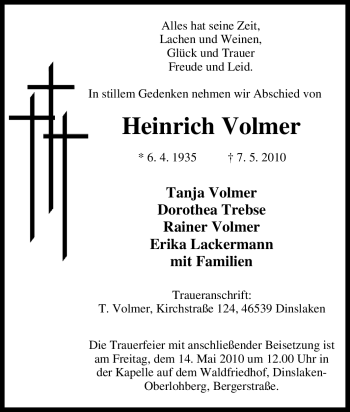 Traueranzeige von Heinrich Volmer von Tageszeitung