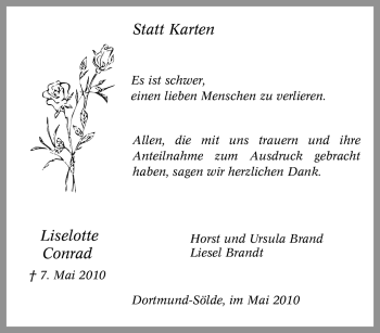 Traueranzeige von Liselotte Conrad von Tageszeitung
