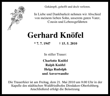 Traueranzeige von Gerhard Knöfel von Tageszeitung