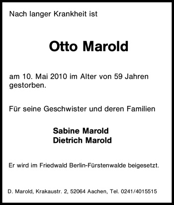 Traueranzeige von Otto Marold von Tageszeitung
