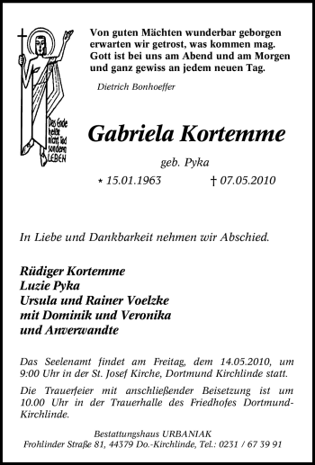 Traueranzeige von Gabriela Kortemme von Tageszeitung