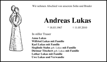 Traueranzeige von Andreas Lukas von Tageszeitung