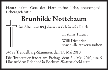 Traueranzeige von Brunhilde Nottebaum von Tageszeitung