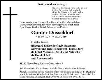 Traueranzeige von Günter Düsseldorf von Tageszeitung