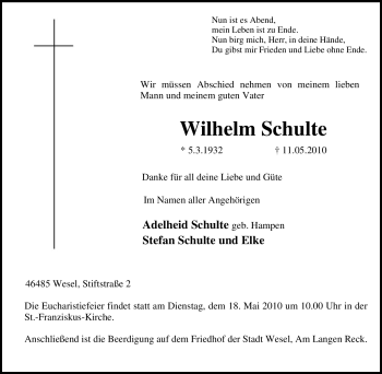 Traueranzeige von Wilhelm Schulte von Tageszeitung