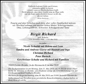 Traueranzeige von Birgit Richard von Tageszeitung