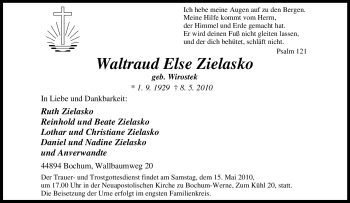 Traueranzeige von Waltraud Else Zielasko von Tageszeitung