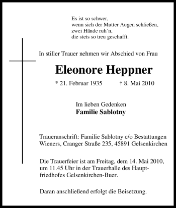 Traueranzeige von Eleonore Heppner von Tageszeitung