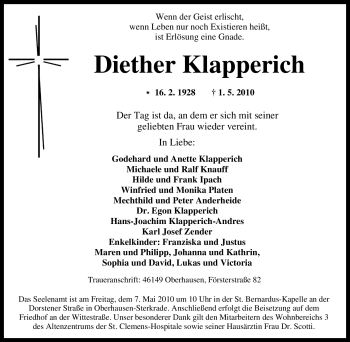 Traueranzeige von Diether Klapperich von Tageszeitung