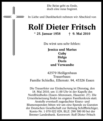 Traueranzeige von Rolf Dieter Fritsch von Tageszeitung