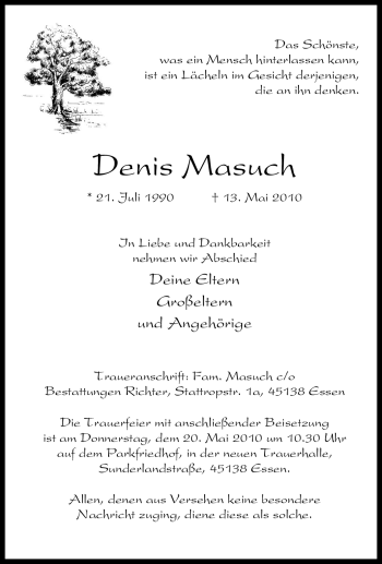 Traueranzeige von Denis Masuch von Tageszeitung