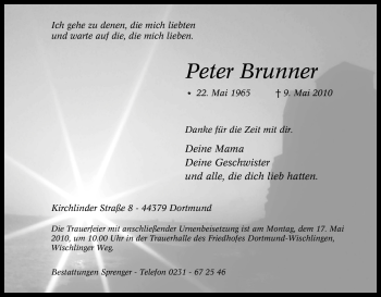 Traueranzeige von Peter Brunner von Tageszeitung