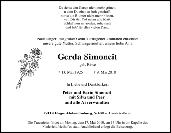 Traueranzeige von Gerda Simoneit von Tageszeitung