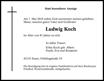 Traueranzeige von Ludwig Koch von Tageszeitung