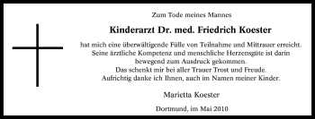 Traueranzeige von Friedrich Koester von Tageszeitung