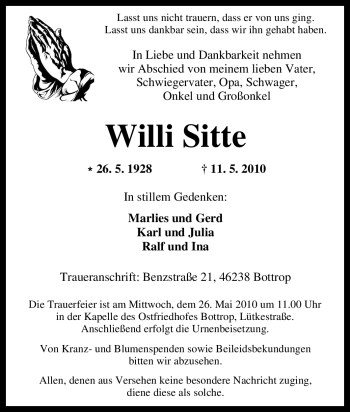Traueranzeige von Willi Sitte von Tageszeitung