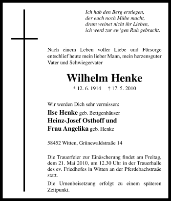 Traueranzeige von Wilhelm Henke von Tageszeitung