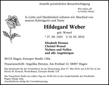 Traueranzeige von Hildegard Weber von Tageszeitung