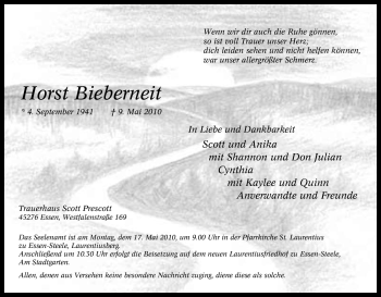 Traueranzeige von Horst Bieberneit von Tageszeitung