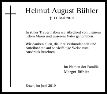 Traueranzeige von Helmut August Bühler von Tageszeitung