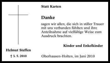 Traueranzeige von Helmut Steffen von Tageszeitung