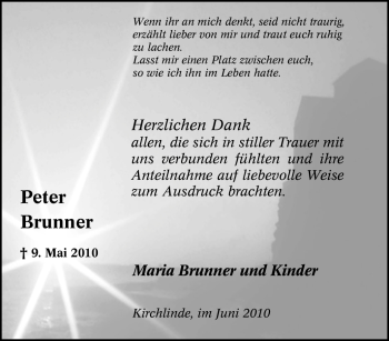 Traueranzeige von Peter Brunner von Tageszeitung
