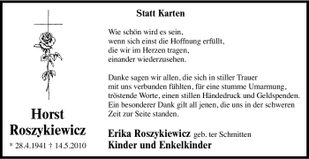 Traueranzeige von Horst Roszykiewicz von Tageszeitung