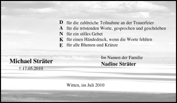 Traueranzeige von Michael Sträter von Tageszeitung