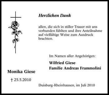 Traueranzeige von Monika Giese von Tageszeitung