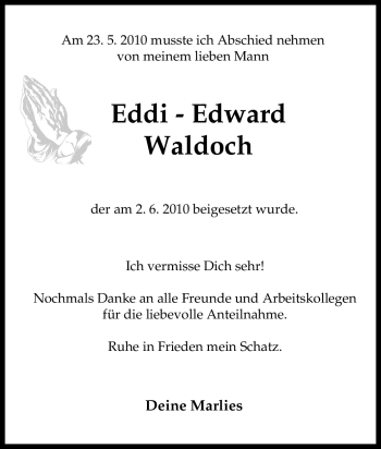 Traueranzeige von Edward Waldoch von Tageszeitung