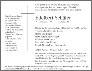 Traueranzeige von Edelbert Schäfer von Tageszeitung