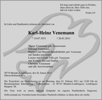 Traueranzeige von Karl-Heinz Venemann von Tageszeitung