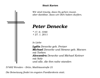 Traueranzeige von Peter Denecke von Tageszeitung