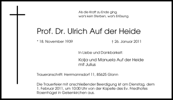 Traueranzeige von Ulrich Auf der Heide von Tageszeitung