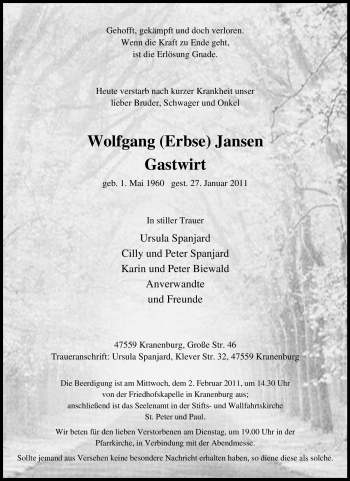 Traueranzeige von Wolfgang Jansen von Tageszeitung