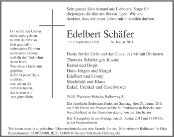 Traueranzeige von Edelbert Schäfer von Tageszeitung